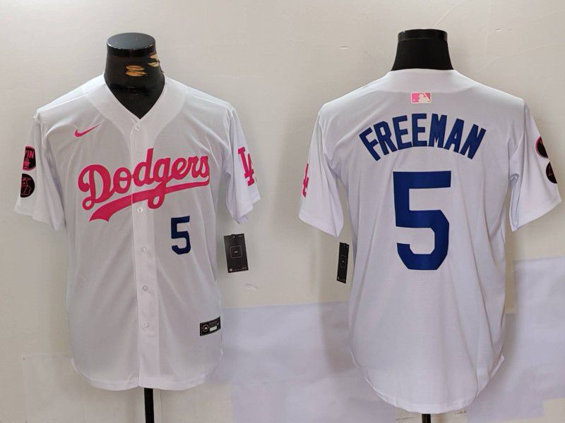 Men Los Angeles Dodgers #5 Freeman White pink joint name 2024 Nike MLB Jersey style 1->los angeles dodgers->MLB Jersey